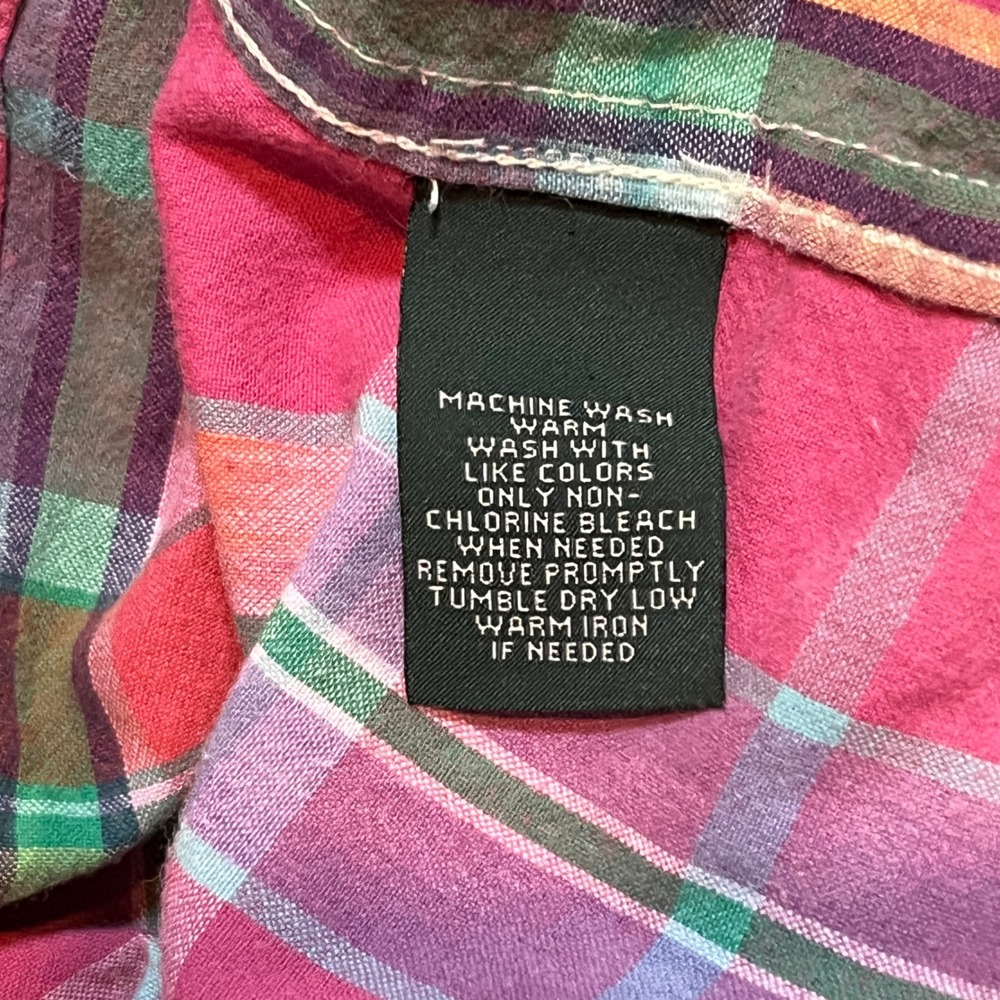 LRL Lauren Jeans Co RL Button Down Shirt Womens L Pink Plaid Cotton Hi Low Top - Picture 10 of 10